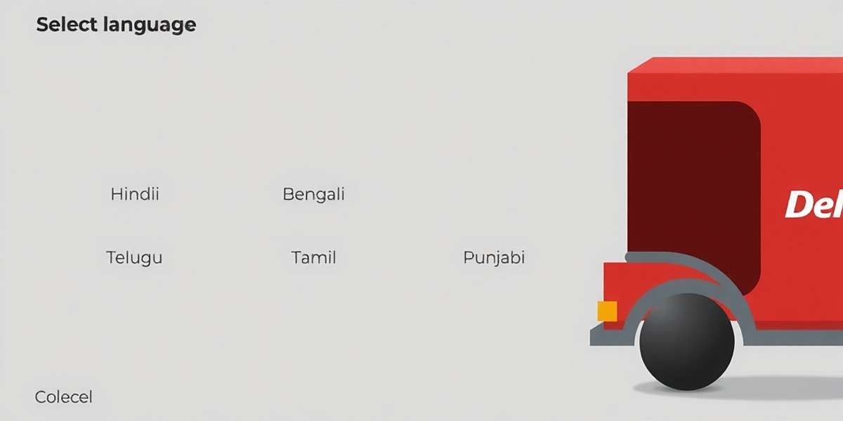 Delivery Express language selection screen showing various Indian languages including Hindi, Bengali, Telugu, Tamil and Punjabi